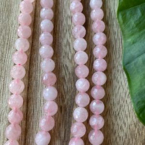 Shop Rose Quartz Faceted Beads! Faceted rose quartz bead strand, 8mm, gemstone beads | Natural genuine faceted Rose Quartz beads for beading and jewelry making.  #jewelry #beads #beadedjewelry #diyjewelry #jewelrymaking #beadstore #beading #affiliate #ad