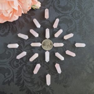 Shop Rose Quartz Points & Wands! Tiny Rose Quartz DT Crystal Wands 0.8", Bulk Lots of Double Terminated Faceted Points for Jewelry Making, Reiki, or Crystal Grids | Natural genuine stones & crystals in various shapes & sizes. Buy raw cut, tumbled, or polished gemstones for making jewelry or crystal healing energy vibration raising reiki stones. #crystals #gemstones #crystalhealing #crystalsandgemstones #energyhealing #affiliate #ad