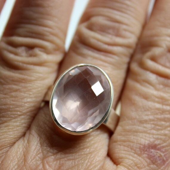 Beautiful Rose Quartz Ring Soft And Clear Rose Quartz Set On Sterling Silver 925e Bezel Natural Rose Quartz Stone Ring Statement Ring