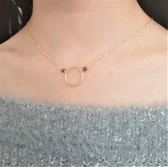 Genuine Ruby Necklace, July Birthstone Necklace /handmade Jewelry/ Necklaces For Women, Simple Gold Necklace, Hoop Necklace, Gemstone