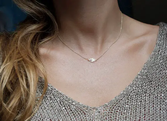 Hamsa Necklace, Gold Diamond Hand, Tiny Ruby Protection Charm, Sideways Pendant