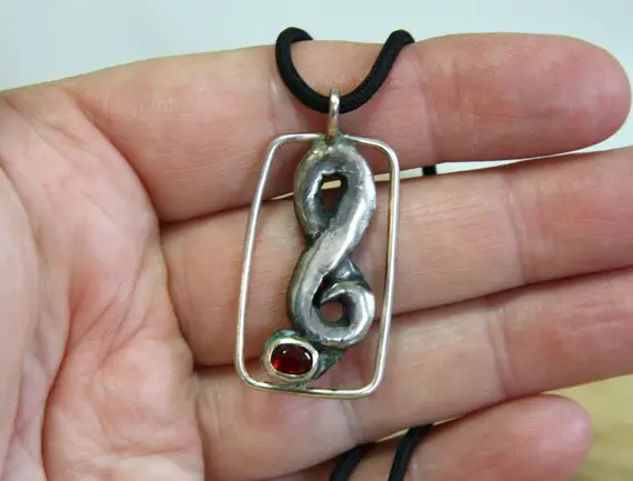 Clearance Treble Clef Ruby Unisex Music Pendant In Solid Sterling Silver , Goth Style , From Canada , July Birthstone . 40th Anniversary