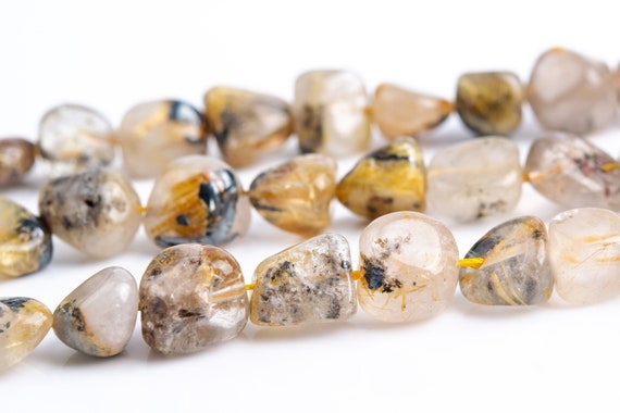 9x8mm Titanium Golden Rutile Quartz Beads Pebble Chips Grade A Genuine Natural Gemstone Loose Beads 15.5" / 7.5" Bulk Lot Options (117433)