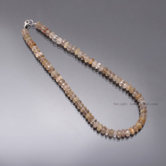 Enchantment Golden Rutile Quartz Beaded Necklace-9mm-9.5mm Faceted Rondelle Gemstone Necklace-halloween Jewelry-women Necklace-lobster Clasp
