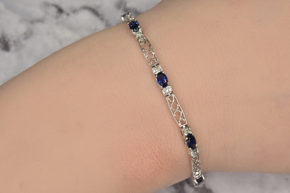 3ct Sapphire And Diamond Bracelet In 14kt Gold | September Birthstone | Gemstone Jewelry | Diamond Bracelet | Sapphire Bracelet