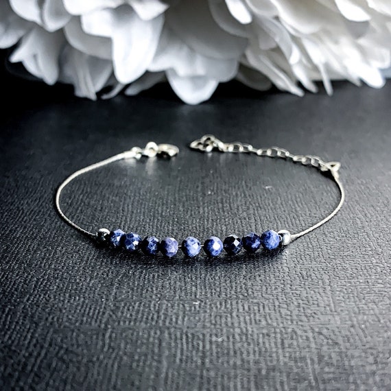 Sapphire Birthstone Bracelet For Woman, Healing Crystals For Balance And Focus Sapphire Beaded Bracelet, September Sapphire Gemstone Jewelry