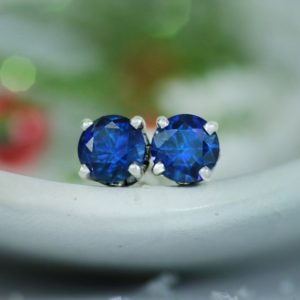 Deep Blue Sapphire Stud Earrings, Sterling Silver Sapphire Earrings, September Birthstone, Sapphire Post Earrings | Moonkist Designs | Natural genuine Sapphire earrings. Buy crystal jewelry, handmade handcrafted artisan jewelry for women.  Unique handmade gift ideas. #jewelry #beadedearrings #beadedjewelry #gift #shopping #handmadejewelry #fashion #style #product #earrings #affiliate #ad