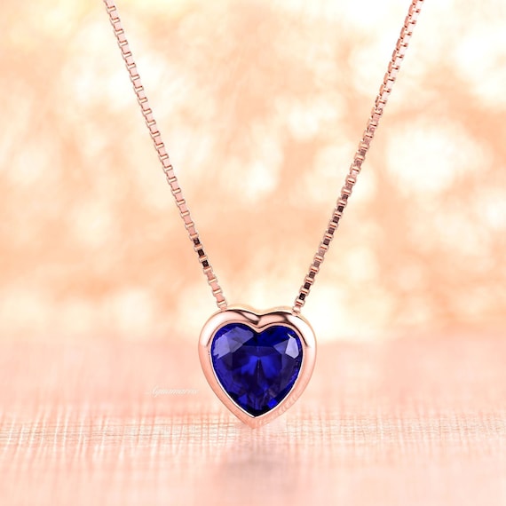 Heart Sapphire Necklace- 14k Rose Gold Vermeil Bezel Genuine Sapphire Love Necklace For Women September Birthstone Anniversary Gift For Her