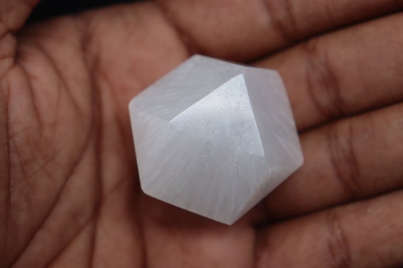 Scolecite 14 Sided Polished Stone  , Crystal Polished Stone  Scolecite Stone Crystal Stone Scolecite Cube Stone Spiritual Visions, Scolecite