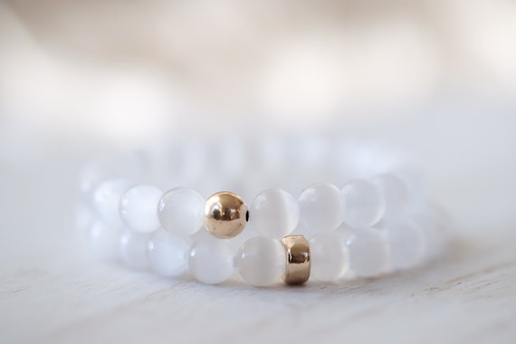 Aaaa+ Selenite Bracelet, 8mm Genuine Selenite, Aaa Selenite Bracelet | Cat's Eye Selenite, Reiki Healing Bracelet | White Selenite Ebsm1092