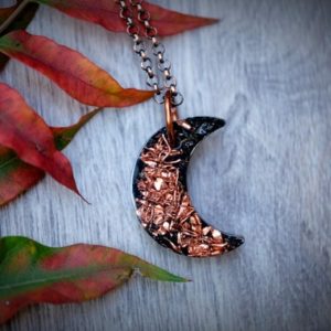 Shop Shungite Pendants! ELITE NOBLE Shungite + Copper Orgonite 1'' Moon Pendant Rose Gold Chain or Black Cotton Cord Anti-EMF Necklace Orgone Energy | Natural genuine Shungite pendants. Buy crystal jewelry, handmade handcrafted artisan jewelry for women.  Unique handmade gift ideas. #jewelry #beadedpendants #beadedjewelry #gift #shopping #handmadejewelry #fashion #style #product #pendants #affiliate #ad