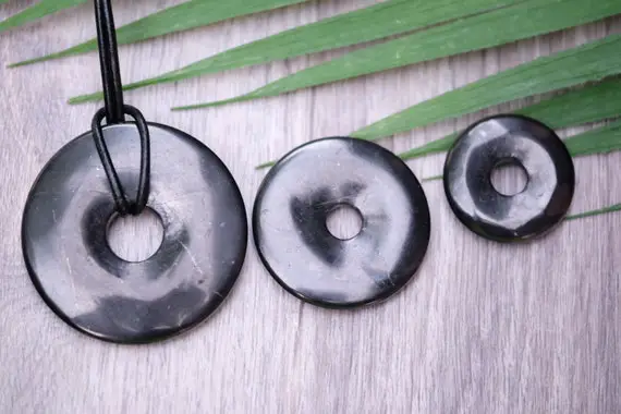 Shungite 50mm, 40mm, 30mm Donut Pi Stone Pendants Optional 2mm Waxed Cotton Cord {karelia, Russia}