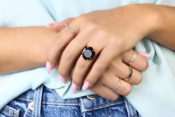 Smoky Quartz Hexagon Ring · Brown Quartz Ring · Semiprecious Ring · Stone Ring For Balance