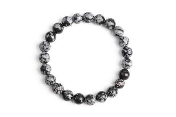 8mm Snowflake Obsidian Beads Bracelet Grade Aaa Genuine Natural Round Gemstone 7" Bulk Lot Options (106600h-2015)