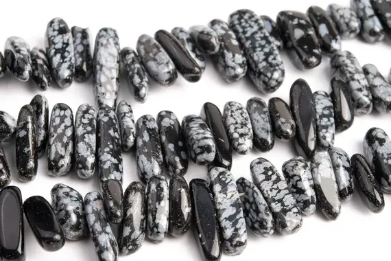 12-24x3-5mm Snowflake Obsidian Beads Stick Pebble Chip Grade Aaa Genuine Natural Gemstone Loose Beads 15.5" / 7.5” Bulk Lot Options (111259)