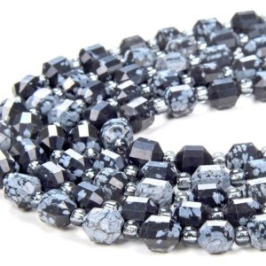 6MM Snowflake Obsidian Gemstone Grade AAA Faceted Prism Double Point Cut Loose Beads (D212) | Natural genuine faceted Snowflake Obsidian beads for beading and jewelry making.  #jewelry #beads #beadedjewelry #diyjewelry #jewelrymaking #beadstore #beading #affiliate #ad