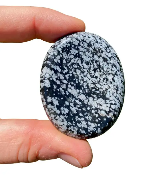 Snowflake Obsidian Worry Stone (~2") - Healing Snowflake Obsidian - Polished Snowflake Obsidian Palm Stone - Tumbled Black Obsidian Crystal
