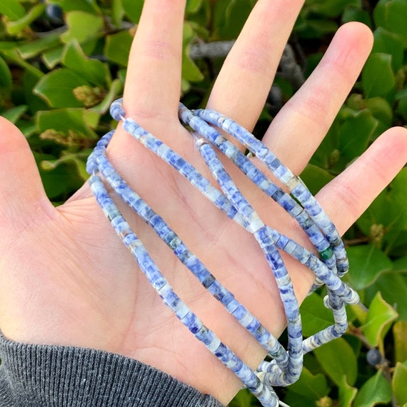 1 Strand/15" Natural Chinese Blue Sodalite Healing Gemstone 4x2mm Small Heishi Tube Rondelle Beads For Earrings Bracelet Jewelry Making