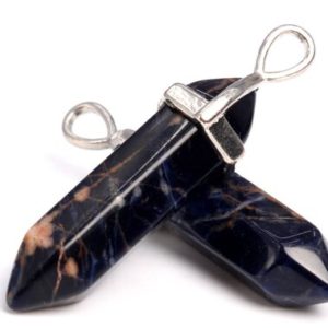 2 Pcs – 40x8MM Dark Blue Sodalite Beads Hexagonal Pointed Pendant Natural Grade AAA Silver Plated Cap Bulk Lot 1,3,5,10 and 50 (102397-534) | Natural genuine Sodalite pendants. Buy crystal jewelry, handmade handcrafted artisan jewelry for women.  Unique handmade gift ideas. #jewelry #beadedpendants #beadedjewelry #gift #shopping #handmadejewelry #fashion #style #product #pendants #affiliate #ad