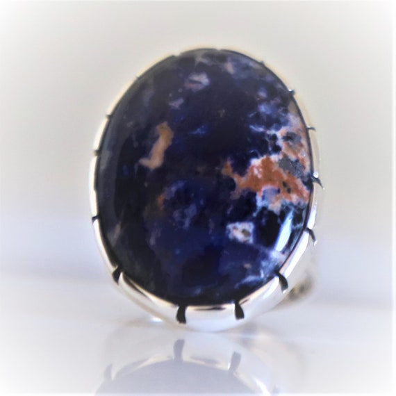 Sodalite Ring, 925 Sterling Silver, Natural Gemstone Ring, Handmade Ring Jewelry, Christmas Gift, Dainty, Bohemian, Trendy Beautiful, Navajo