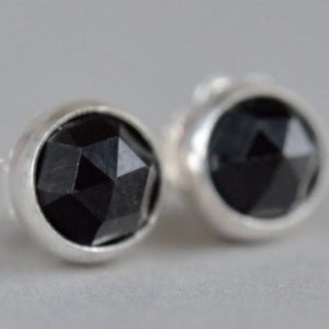 Shop Spinel Earrings! black spinel 5mm rose cut sterling silver stud earrings pair | Natural genuine Spinel earrings. Buy crystal jewelry, handmade handcrafted artisan jewelry for women.  Unique handmade gift ideas. #jewelry #beadedearrings #beadedjewelry #gift #shopping #handmadejewelry #fashion #style #product #earrings #affiliate #ad