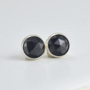 Shop Spinel Earrings! black spinel 6mm rose cut sterling silver stud earrings pair | Natural genuine Spinel earrings. Buy crystal jewelry, handmade handcrafted artisan jewelry for women.  Unique handmade gift ideas. #jewelry #beadedearrings #beadedjewelry #gift #shopping #handmadejewelry #fashion #style #product #earrings #affiliate #ad
