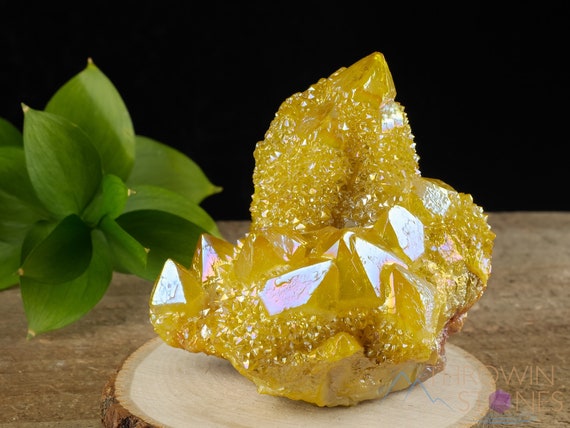 Aura Quartz Sunshine Yellow - Large - Rainbow Aura Quartz, Crystal Cluster, Spirit Quartz, Crystal Decor, R0620
