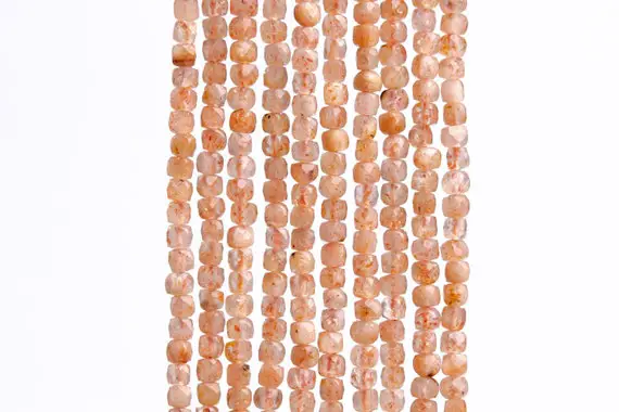 170 Pcs - 2x2mm Orange Sunstone Beads Grade A Genuine Natural Faceted Cube Gemstone Loose Beads (117037)