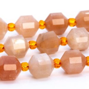 Shop Sunstone Faceted Beads! 8x7MM Orange Brown Sunstone Beads Faceted Bicone Barrel Drum Grade AA Genuine Natural Loose Beads 15" / 7.5" Bulk Lot Options (113476) | Natural genuine faceted Sunstone beads for beading and jewelry making.  #jewelry #beads #beadedjewelry #diyjewelry #jewelrymaking #beadstore #beading #affiliate #ad
