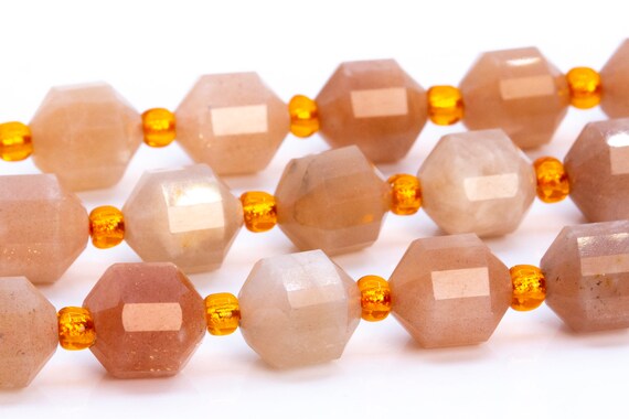 8x7mm Orange Brown Sunstone Beads Faceted Bicone Barrel Drum Grade Aa Genuine Natural Loose Beads 15" / 7.5" Bulk Lot Options (113476)