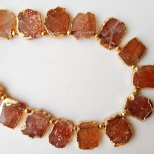 Shop Sunstone Beads! 11-13mm Sunstone Slice Beads, Sunstone Electroplated Beads, Sunstone Necklace, Natural Sunstone Slices 7 Inch 15 Pieces – PDG155 | Natural genuine beads Sunstone beads for beading and jewelry making.  #jewelry #beads #beadedjewelry #diyjewelry #jewelrymaking #beadstore #beading #affiliate #ad