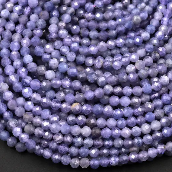Faceted Natural Tanzanite Round Beads 2mm 3mm 4mm 6mm Micro Laser Cut Real Genuine Gemstone 15.5" Strand