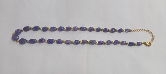 197 Cts Heated Tanzanite Smooth Tumble 20" Gemstone Beaded Necklace With Metal Balls/tanzanite Necklace/beaded Necklace/blue Beads