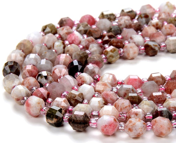 6mm Natural Thulite Gemstone Grade A Faceted Prism Double Point Cut Loose Beads (d212)
