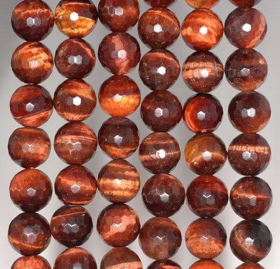 8mm Red Tiger Eye Gemstone Faceted Round Loose Beads 7 Inch Half Strand (80002037 H-a63)
