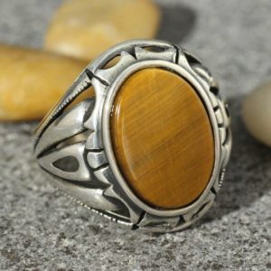 Shop Tiger Eye Rings! Sterling Silver 925 Handmade Tiger Eye Men's Ring, Ottoman Style Ring, Silver 925 Men Ring,  Gift for Him, Silver Tiger Eye Ring,Ottoman | Natural genuine Tiger Eye rings, simple unique handcrafted gemstone rings. #rings #jewelry #shopping #gift #handmade #fashion #style #affiliate #ad