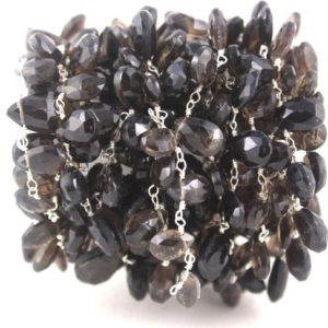 Shop Topaz Faceted Beads! Sterling Silver Rosary Chain,Smoky Topaz Wire wrapped Gemstone Rosary Chain,Smoky,Gemstone Rosary,Faceted Pear,Wholesale Rate,Sold Per Foot | Natural genuine faceted Topaz beads for beading and jewelry making.  #jewelry #beads #beadedjewelry #diyjewelry #jewelrymaking #beadstore #beading #affiliate #ad