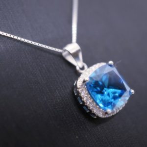 Shop Topaz Necklaces! Topaz Necklace –  Sterling Silver Cushion Square Large 6 CT Blue Topaz Jewelry | Natural genuine Topaz necklaces. Buy crystal jewelry, handmade handcrafted artisan jewelry for women.  Unique handmade gift ideas. #jewelry #beadednecklaces #beadedjewelry #gift #shopping #handmadejewelry #fashion #style #product #necklaces #affiliate #ad
