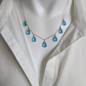Shop Topaz Necklaces! Swiss blue topaz necklace. Your choice of gold filled, rose gold filled or sterling silver | Natural genuine Topaz necklaces. Buy crystal jewelry, handmade handcrafted artisan jewelry for women.  Unique handmade gift ideas. #jewelry #beadednecklaces #beadedjewelry #gift #shopping #handmadejewelry #fashion #style #product #necklaces #affiliate #ad