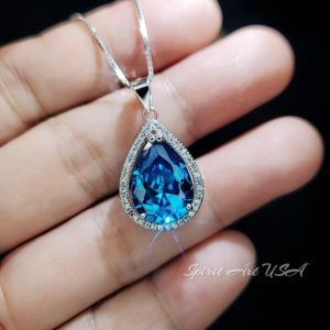 Blue Turquoise Teardrop 2-Gem 925 Sterling Silver Pendant Corona Sun Jewelry 
