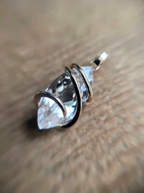 Faceted Silver Topaz In 14k Gold Pendant