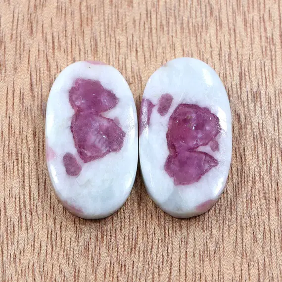 Beautiful 50.85 Ct Oval Cut Pink Tourmalinated Quartz Pair For Earrings 16*28 Mm Flat Back Cabochon Pink Tourmaline Quartz Pair For Earrings