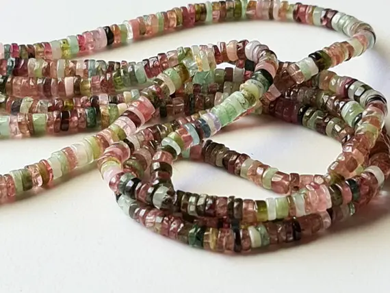5mm Multi Tourmaline Beads, Natural Multi Tourmaline Plain Spacer Beads, Tourmaline For Necklace (7.5in To 15in Options) - Pksg162