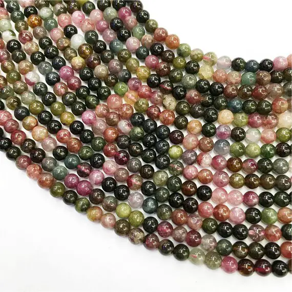 4mm Natural Tourmaline Beads, Round Gemstone Beads