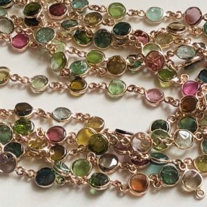 Shop Tourmaline Beads! 6-6.5mm Multi Tourmaline Rosary, Tourmaline Round Connector Chain in 925 Silver Rose Gold Polish Wire Wrapped ( 1Ft To 5Ft Options) – ADG97 | Natural genuine beads Tourmaline beads for beading and jewelry making.  #jewelry #beads #beadedjewelry #diyjewelry #jewelrymaking #beadstore #beading #affiliate #ad
