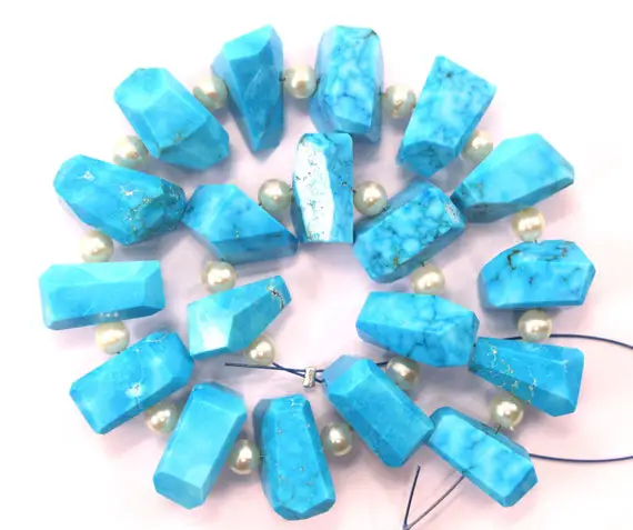 Beautiful 1 Strand Turquoise Gemstone, 19 Pieces Nuggets Shape Faceted Beads, 8x13-10x14 Mm Blue Turquoise,making Jewelry Wholesale Price