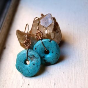 Genuine Turquoise Earrings – Wire Wrapped Turquoise Earrings – Rose Gold Turquoise Earrings –  Rose Gold Fill Turquoise Earrings – Donut | Natural genuine Gemstone earrings. Buy crystal jewelry, handmade handcrafted artisan jewelry for women.  Unique handmade gift ideas. #jewelry #beadedearrings #beadedjewelry #gift #shopping #handmadejewelry #fashion #style #product #earrings #affiliate #ad
