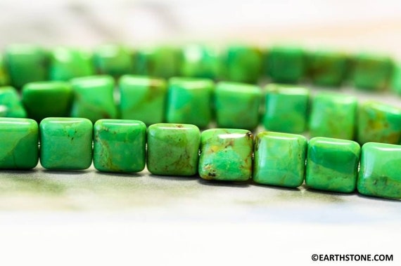 M/ Green Arizona Turquoise 10x10mm/ 12x12mm Flat Square Beads 15.5" Strand Stabilized Turquoise Gemstone Beads For Jewelry Making