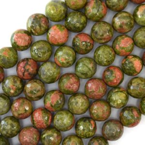 Shop Unakite Faceted Beads! Natural Faceted Green Unakite Jasper Round Beads 15" 4mm 6mm 8mm 10mm 12mm | Natural genuine faceted Unakite beads for beading and jewelry making.  #jewelry #beads #beadedjewelry #diyjewelry #jewelrymaking #beadstore #beading #affiliate #ad