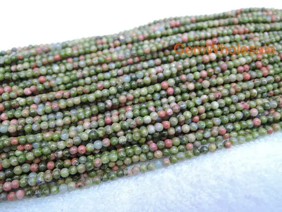 15.5" Unakite 2mm Round Beads, Green And Red Multi Color Gemstone, Semi-precious Stone, Small Multi Color Diy Beads, Gemstone Wholesaler